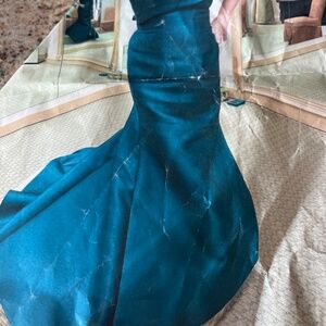 FRASCARA Custom made teal one shoulder gown originally cost $2,400.00